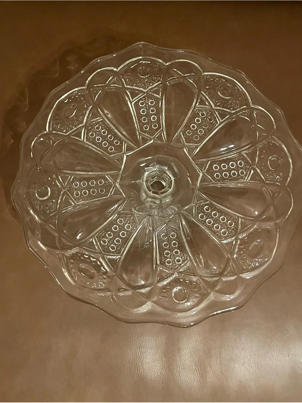 Vtg Quintec, L E Smith Clear Pressed Glass Pedestal Cake Stand